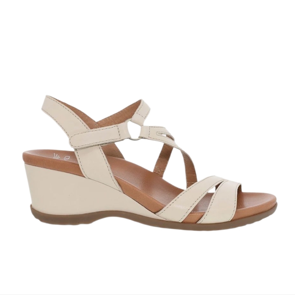 DANSKO Addyson Nappa Leather Strappy Wedge Heel Sandals In Cream W/ Box 38 7.5 8